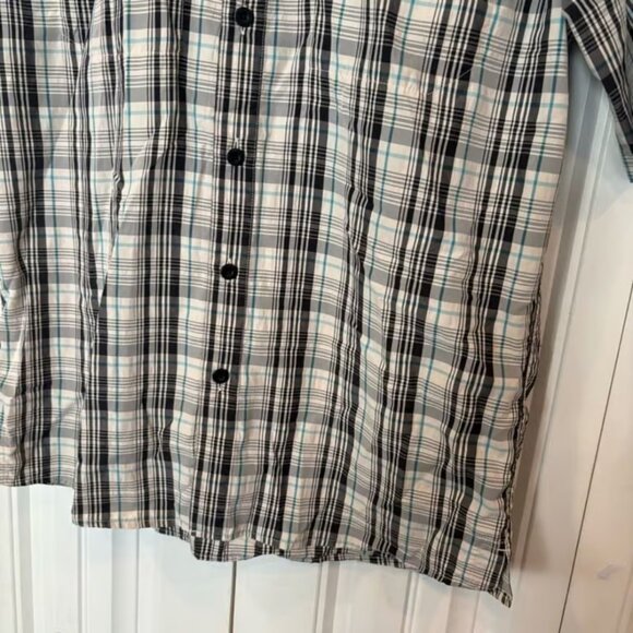 Eddie Bauer Cream & Black Plaid Short Sleeve Button Down Shirt Size Medium - Picture 4 of 6